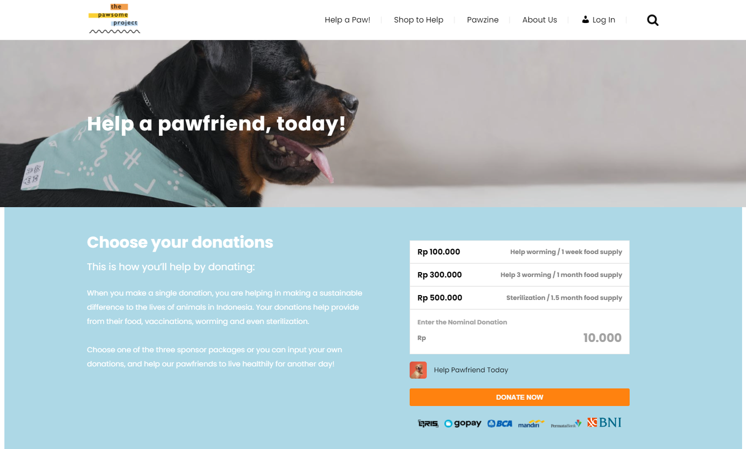 Donation Page for The Pawsome Project